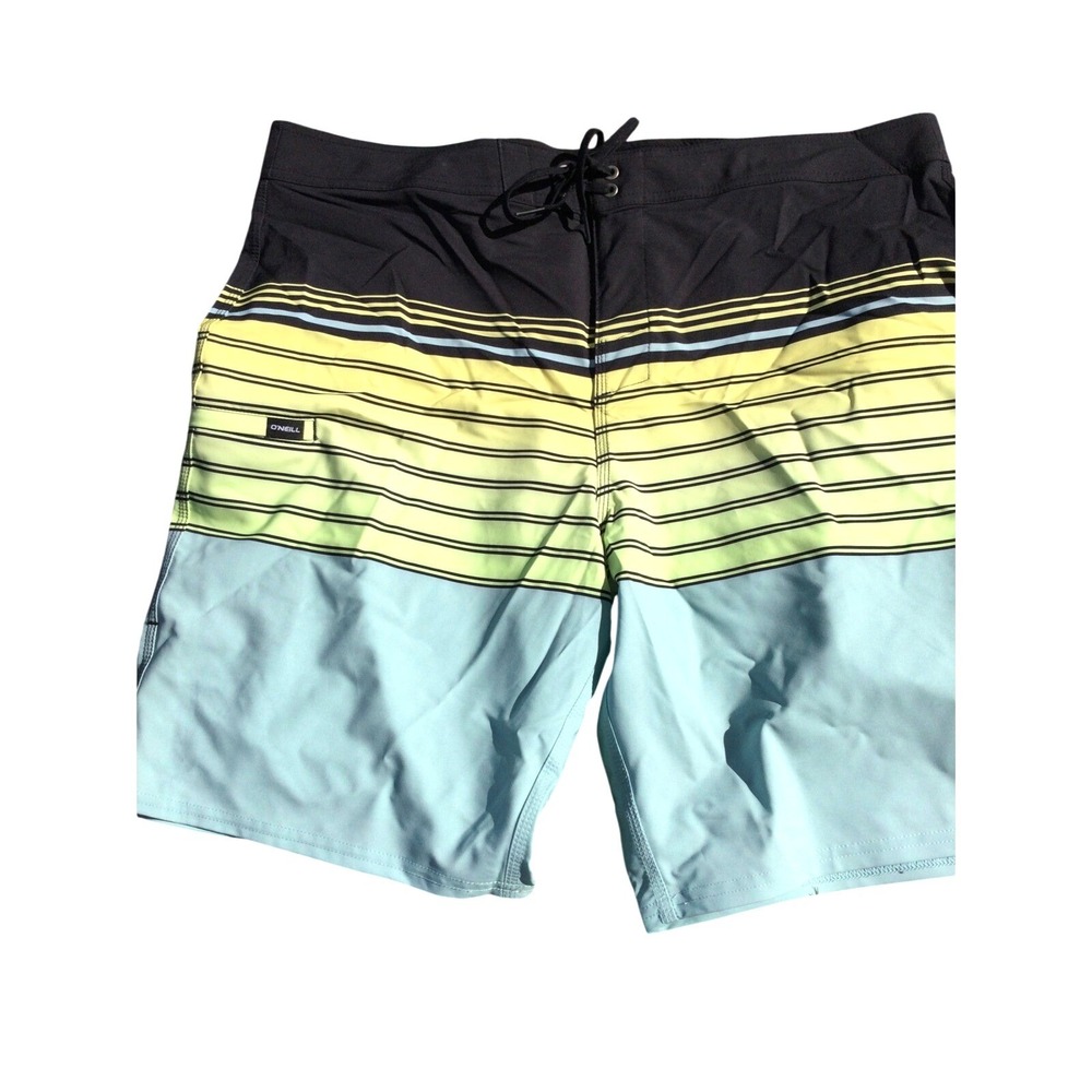 O'Neill Mens Boardshorts Swimsuit Trunks 36 Green Yellow Blue Striped
